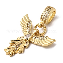 Brass Micro Pave Clear Cubic Zirconia Angel Wing Pendants&nbsp;KK-H519-16A-G