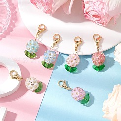 Hydrangea Acrylic & Glass Seed Beads Pendant Decorations&nbsp;HJEW-MZ00217