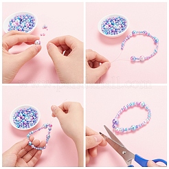 420Pcs 7 Style Rainbow ABS Plastic Imitation Pearl Beads&nbsp;OACR-YW0001-06