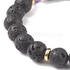 7Pcs 7 Style Natural Mixed Gemstone & Lava Rock Round Beaded Stretch Bracelets Set&nbsp;BJEW-JB08914