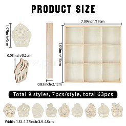 63Pcs 9 Styles Unfinished Wood Cutouts&nbsp;WOOD-WH20011-11A