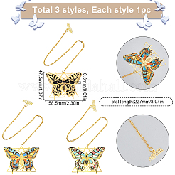 3Pcs 3 Colors Brass Bookmark with Long Chains&nbsp;AJEW-SC0002-88