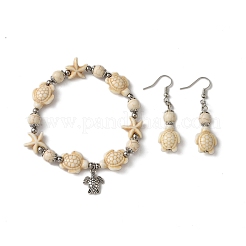 Starfish & Tortoise Synthetic Turquoise Beaded Stretch Bracelets & Dangle Earrings Kits&nbsp;SJEW-JS01311-01