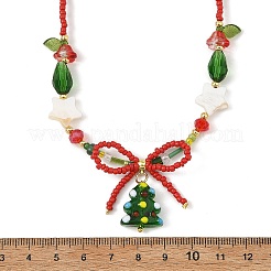 Brass Handmade Lampwork Christmas Tree Pendant Glass Beaded Necklaces&nbsp;NJEW-TA00275