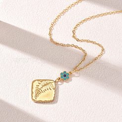 Rhombus 304 Stainless Steel Enamel Flower Pendant Necklaces & Stud Earrings Sets&nbsp;SA-CBA2C2A-02G