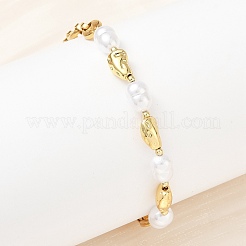 Nuggets 304 Stainless Steel & ABS Plastic Imitation Pearl Chain Bracelets&nbsp;BJEW-A169-07G