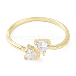Rack Plating Brass Micro Pave Clear Cubic Zirconia Cuff Rings&nbsp;RJEW-C043-13G
