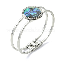 Natural Abalone Shell Flat Round Open Bangles&nbsp;BJEW-JB14315-02