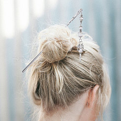 2Pcs 2 Colors Alloy & Glass Hair Sticks&nbsp;OHAR-CA00001
