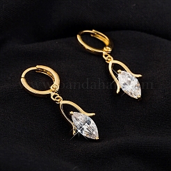 Real 18K Gold Plated Brass Cubic Zirconia Dangle Hoop Earrings&nbsp;EJEW-EE0001-186B