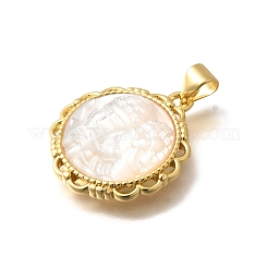 Brass with Natural Shell Carved Pendants&nbsp;KK-Z091-06G-02
