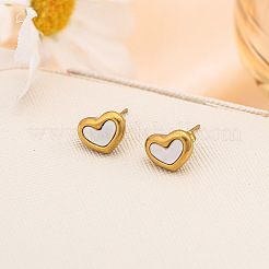 Heart Stainless Steel & Natural Shell Pendant Necklaces & Stud Earrings & Charm Bracelets Sets for Women&nbsp;WG52748-01