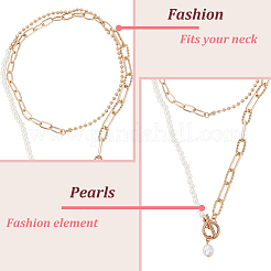 2Pcs 2 Colors Plastic Imitation Pearl Beaded Necklaces Set&nbsp;NJEW-AN0001-10