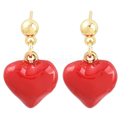 Valentine's Day Heart Brass Enamel Dangle Stud Earrings&nbsp;EJEW-Z164-19G-05