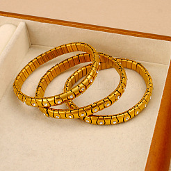 304 Stainless Steel & Clear Cubic Zirconia Stretch Bangles for Women&nbsp;WG7DF35-01