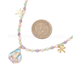 Natural Shell Bead & 304 Stainless Steel Dragonfly & 
Alloy Enamel Teardrop with Butterfly Pattern Pendant Necklace & Charm Bracelets Sets&nbsp;SJEW-JS01376