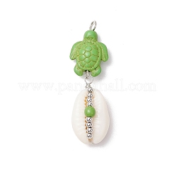 7Pcs 7 Styles Natural Cowrie Shell & Starfish Turtle Dyed Synthetic Turquoise Pendants&nbsp;PALLOY-JF03935-02
