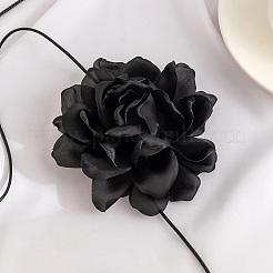 1Pc Retro Cloth Rose Flower Waxed Cord Wrap Choker Necklaces for Women&nbsp;NJEW-CP0001-05A