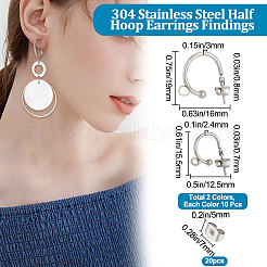 20Pcs 2 Size 304 Stainless Steel Half Hoop Earring Findings&nbsp;STAS-BBC0002-22