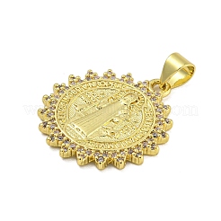 Religion Theme Rack Plating Brass Micro Pave Cubic Zirconia Pendants&nbsp;KK-C074-40G-02