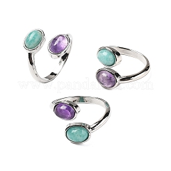 Natural Amethyst & Amazonite Finger Rings&nbsp;X-RJEW-A068-02P-02