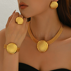 Alloy Flat Round Bracelets & Earrings & Necklaces & Rings Sets for Women&nbsp;BE8304