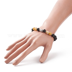 Natural Lava Rock & Topaz Jade Stretch Bracelet with Alloy Beaded&nbsp;BJEW-TA00147-02