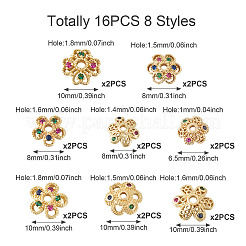 16Pcs 8 Styles Brass Micro Pave Cubic Zirconia Bead Caps&nbsp;ZIRC-TA0001-23G