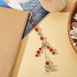 Natural Malaysia Jade Round Beads & Alloy Angel Bookmarks&nbsp;AJEW-TA00052