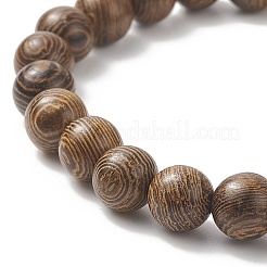 Natural Wenge Wood & Alloy Skull Beaded Stretch Bracelet for Women&nbsp;BJEW-JB09146