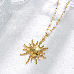 304 Stainless Steel with ABS Imitation Pearl Sun Pendant Necklaces&nbsp;NJEW-Z107-01G