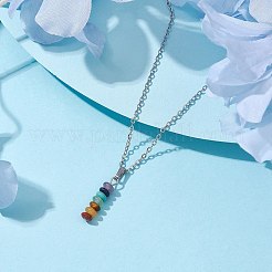 Natural & Synthetic Mixed Gemstone Disc Pendant Necklaces&nbsp;X-NJEW-JN04623-01