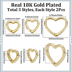 6Pcs 3 Styles Rack Plating Heart Brass Spring Gate Rings&nbsp;KK-SC0006-11