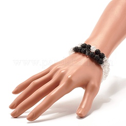 Natural Crackle Quartz & Lava Rock Round Beads Stretch Bracelets Set&nbsp;BJEW-JB07205