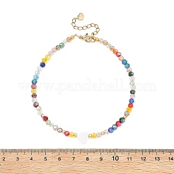 Natural Freshwater Shell Heart & Faceted Rondelle Electroplate Glass Beaded Anklets for Women&nbsp;AJEW-AN00791-01