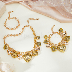 CCB Plastic Graduated Heart Pendant Aluminum Twisted Chain Necklaces & Brass Charm Bracelets & Round Beaded Bracelets Sets for Women&nbsp;SJEW-DC0001-02