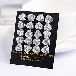Heart 304 Stainless Steel Cubic Zirconia Stud Earrings&nbsp;EJEW-H306-24-4mm