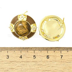 Flat Round Brass Tiger Eye Stud Earrings&nbsp;EJEW-B120-05G-01