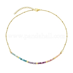 Natural Rhodonite & Apatite & Amethyst & Ruby & Sunstone Faceted Round Beaded 304 Stainless Steel Satellite Chain Necklaces&nbsp;NJEW-JN06151