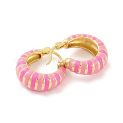 Brass & Enamel Stripe Hoop Earrings for Women&nbsp;EJEW-U015-02G
