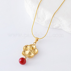 3Pcs European and American Style Stainless Steel Flower with Red Round Pendant Necklaces for Women&nbsp;RT2446