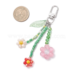 3Pcs Colors Cat Eye & Glass Seed Beaded Flower Pendant Decorations&nbsp;HJEW-TA00383