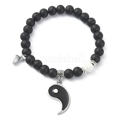 2Pcs 2 Style Glass & Natural Lava Rock Round Beaded Stretch Bracelets Set&nbsp;BJEW-JB09847
