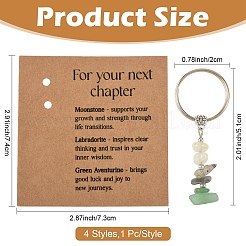 4 Styles Round Natural Mixed Stone Keychains&nbsp;KEYC-YW0001-33