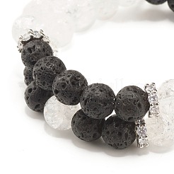 Natural Crackle Quartz & Lava Rock Round Beads Stretch Bracelets Set&nbsp;BJEW-JB07205