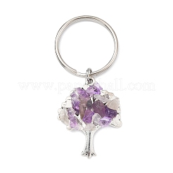 Natural Amethyst Chip & Alloy Tree of Life Pendant Keychain&nbsp;KEYC-JKC00648-06