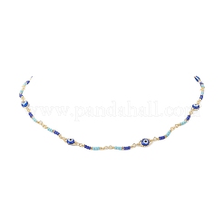 Brass Evil Eye & Glass Beaded Chain Necklace&nbsp;NJEW-JN04312