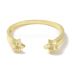 Rack Plating Brass Micro Pave Clear Cubic Zirconia Star Open Cuff Bangles for Women&nbsp;BJEW-P323-05G