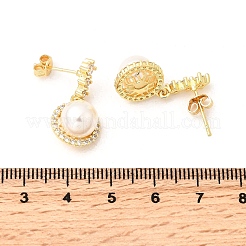 Round Brass Micro Pave Clear Cubic Zirconia Dangle Stud Earrings&nbsp;EJEW-C154-02G