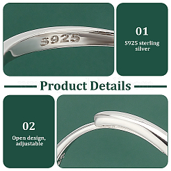 1Pc Adjustable Sterling Silver Finger Ring Components&nbsp;FIND-PH0023-44